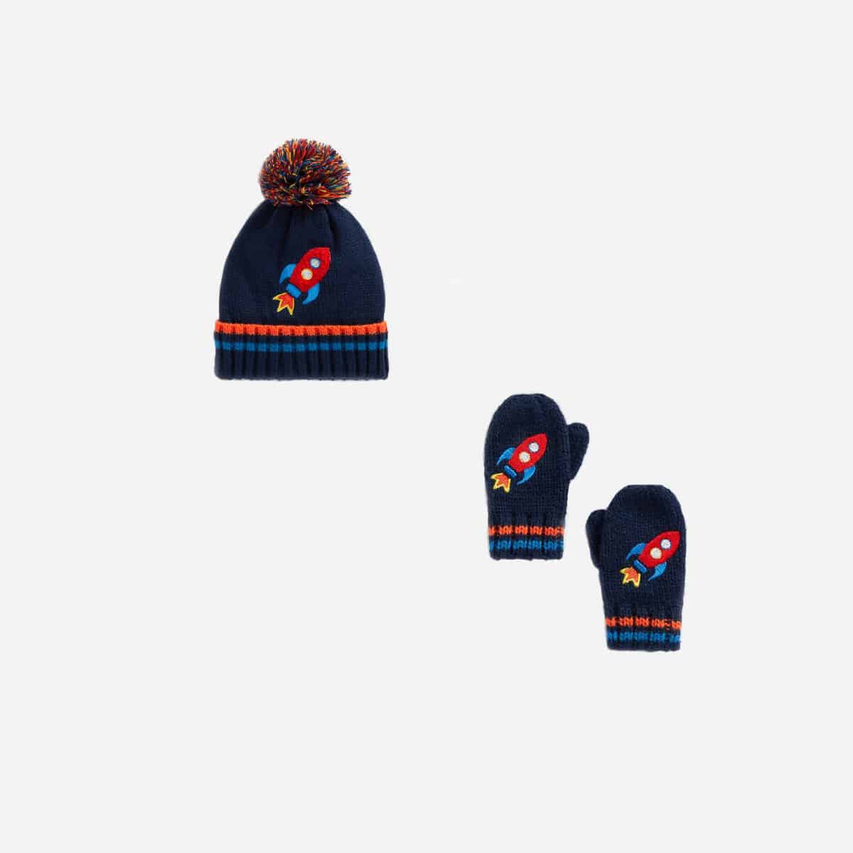 دستکش و کلاه بچه گانه پسرانه مادرکر مدل Rocket Knitted