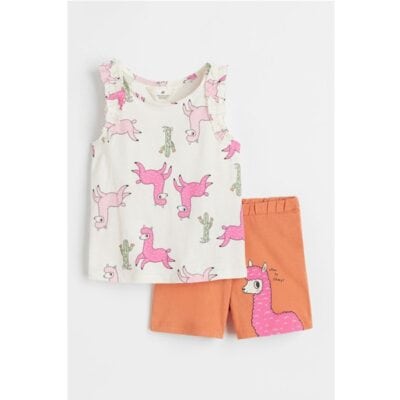 تاپ و شلوارک دخترانه بچه گانه برند اچ اند ام مدل Llamas