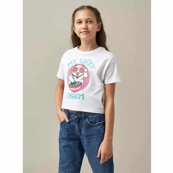 تیشرت کراپ دخترانه بچه‌گانه مکس مدل Print Cropped