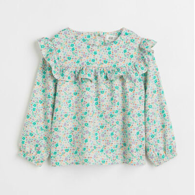 بلوز آستین بلند دخترانه بچه گانه برند اچ اند ام مدل Flounce Trimmed