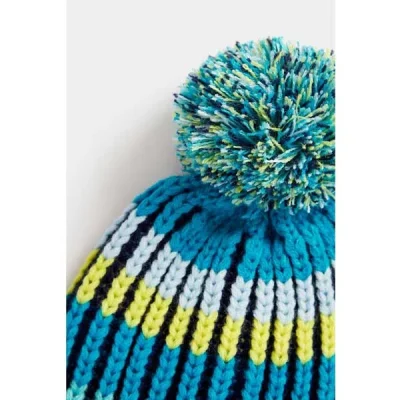 شال و کلاه بچه گانه پسرانه مادرکر مدل Blue Striped