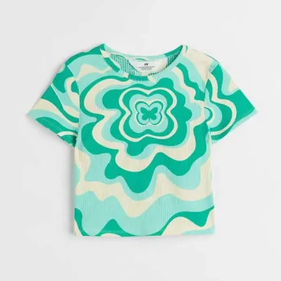 تیشرت دخترانه بچه گانه اچ اند ام مدل Green Pattern