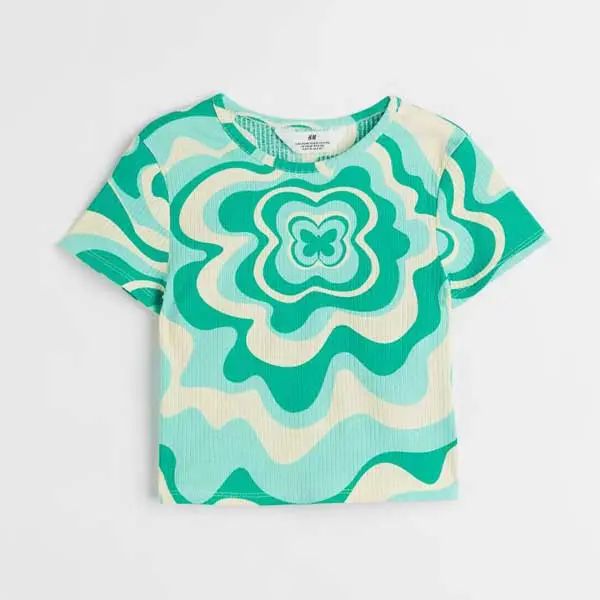 تیشرت دخترانه بچه گانه اچ اند ام مدل Green Pattern
