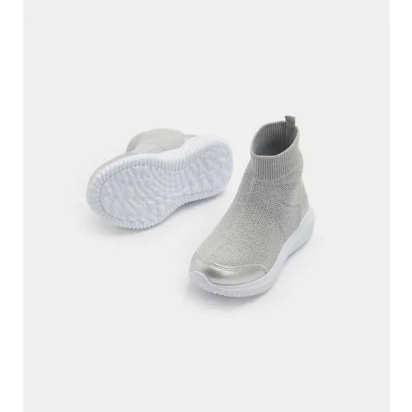 کفش نیم بوت دخترانه بچه گانه مادرکر مدل Silver Knitted