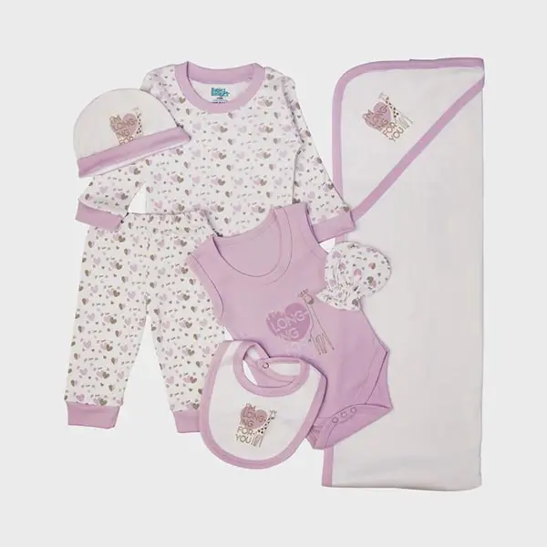 ست لباس بیمارستانی نوزادی دخترانه 7 تکه مدل Heart