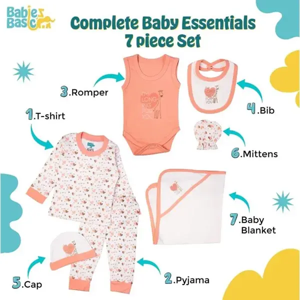 ست لباس بیمارستانی نوزادی دخترانه 7 تکه مدل Heart